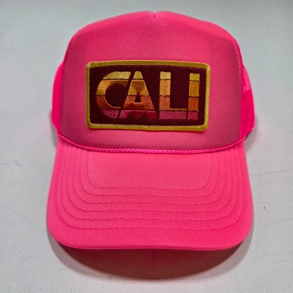 Port Sandz Trucker Hat Surf Neon Pink CALI Patch Mesh Snapback Cap Retro Summer